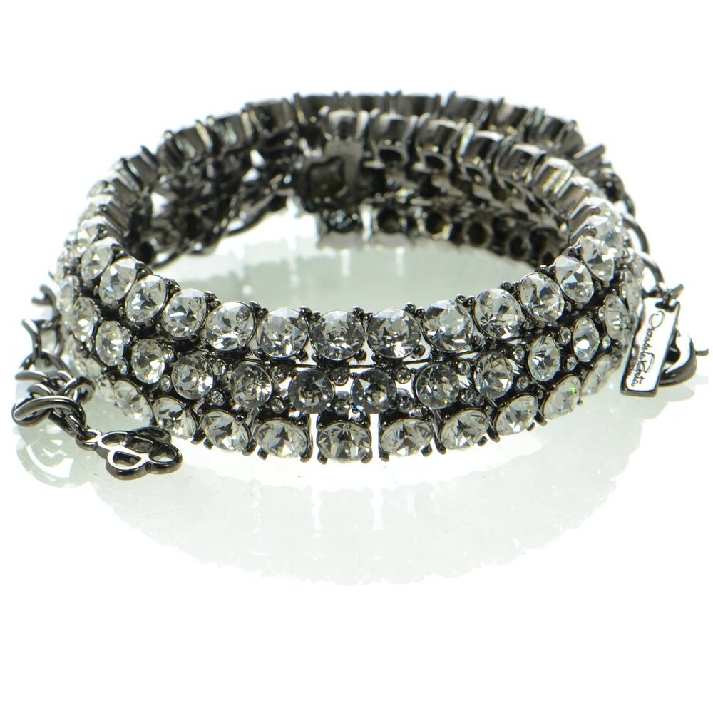 Oscar de la Renta Gunmetal Triple Strand Crystal Coil Choker Necklace - Picture 3 of 8